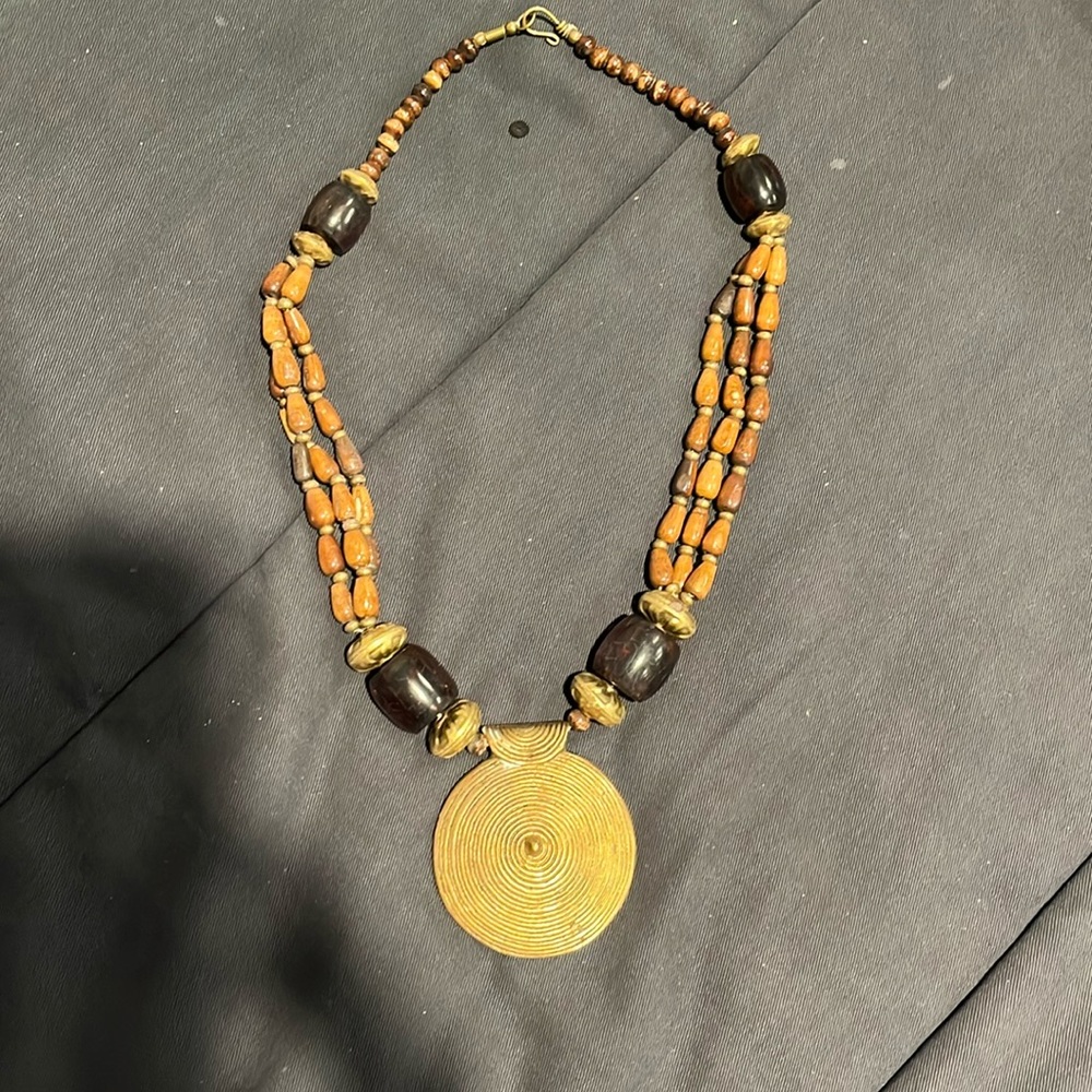 Costume necklace with wood beads